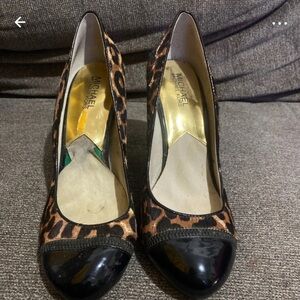 Michael Kors Animal Print Heels with Black Cap Toe